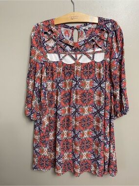 JODIFL Large Floral Ruffle Boutique Tunic Dress  geometric